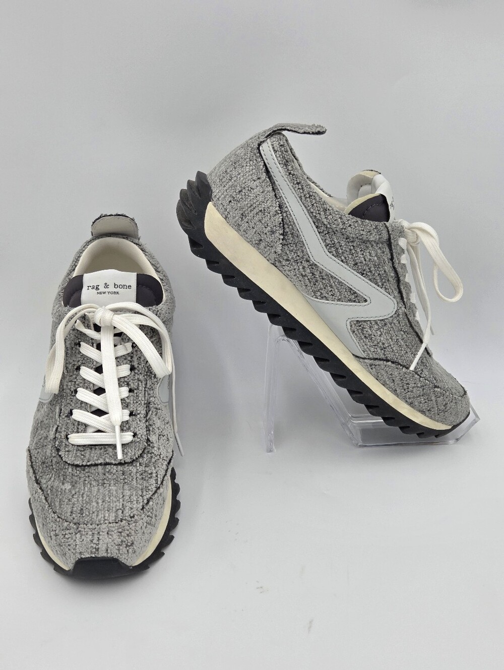 rag & bone Retro Runner Chenille Sneakers in grey melange/tweed